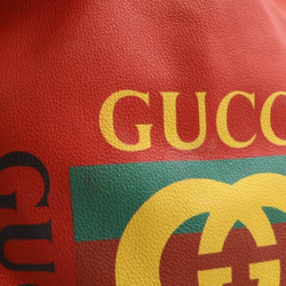 Gucci Print Drawstring Backpack Rucksack Tote Bag Leather Red Black 516639 - Picture 5 of 10